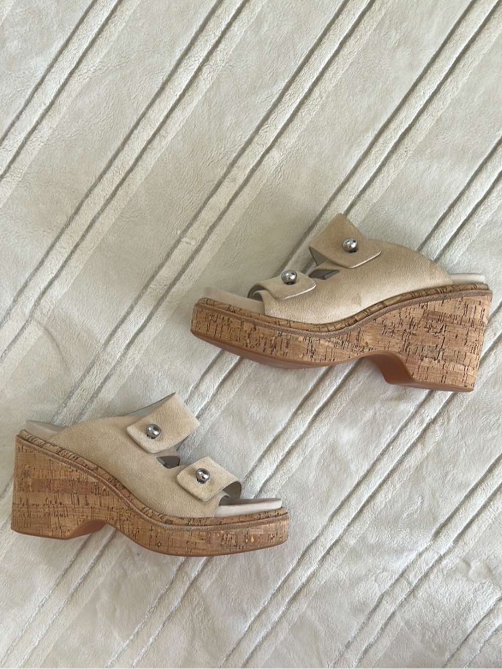 Beige Cork Platform Slide Sandals - Women